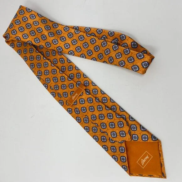 NEW brioni orange print silk mens neck tie